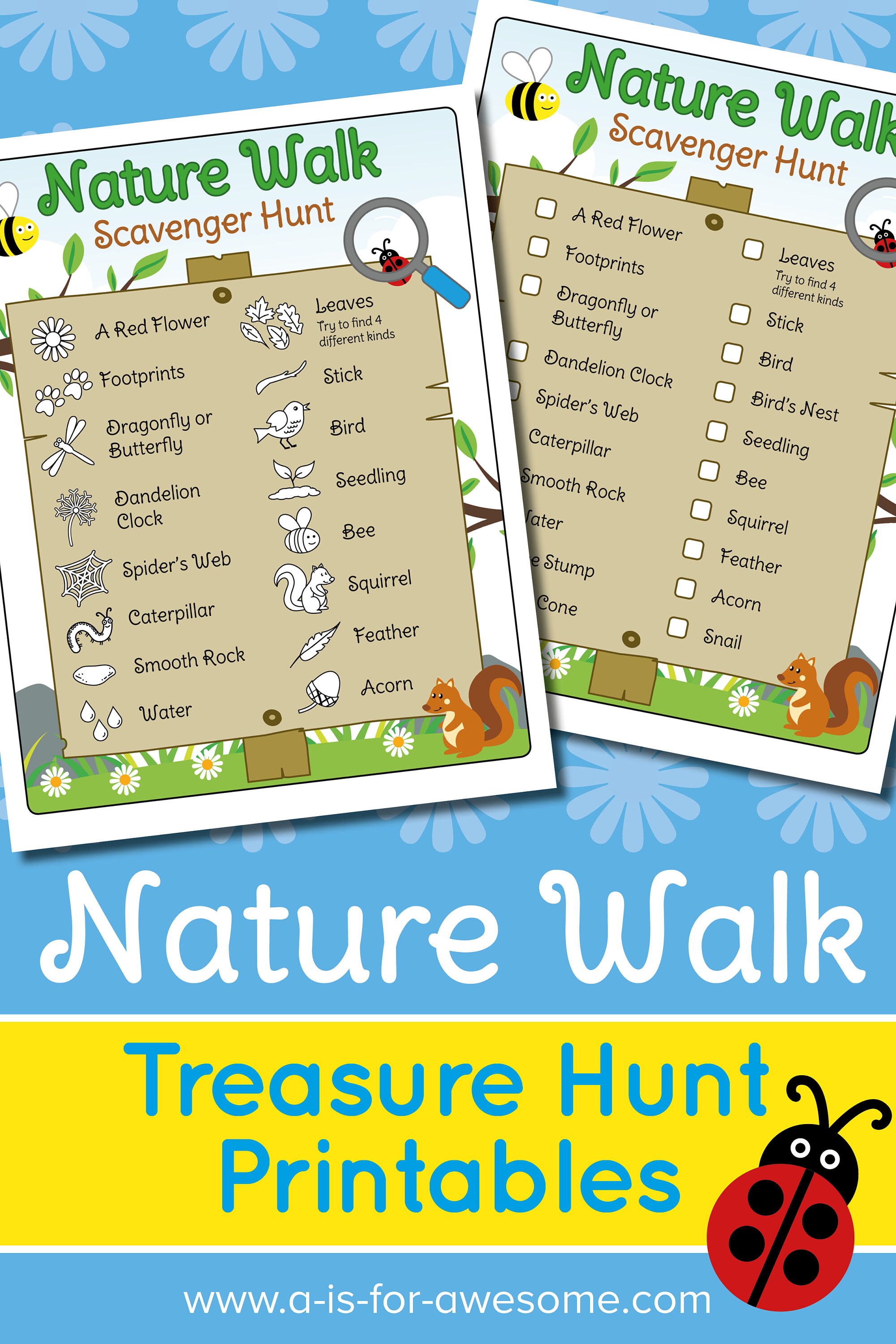Nature Walk Scavenger Hunt, Kids Treasure Trail Outdoor Coloring ...