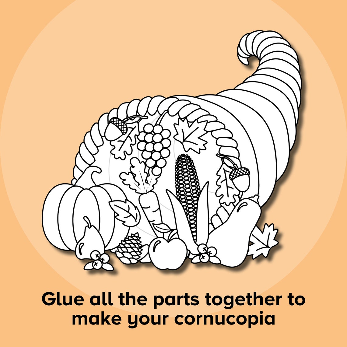 Build a Cornucopia Cut & Paste Craft, Thanksgiving Basket Model, Fall ...