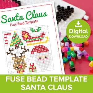 Weihnachts Fuse Bead Vorlage, Weihnachtsmann Handwerk Muster, Hama Perler Nabbi Beads Geschenk, Rentier Rudolph Weihnachtsbaum Geschenk Anleitung zum Ausdrucken