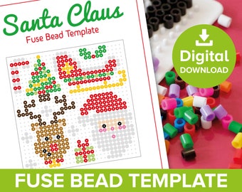 Weihnachts Fuse Bead Vorlage, Weihnachtsmann Handwerk Muster, Hama Perler Nabbi Beads Geschenk, Rentier Rudolph Weihnachtsbaum Geschenk Anleitung zum Ausdrucken