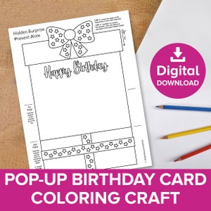 Kerstbedankbriefjes, kerstverborgen verrassing pop-upcadeaubriefje, doe-het-zelf verjaardagskaart maken, uitsnede en kleurcadeau afdrukbaar voor kinderen