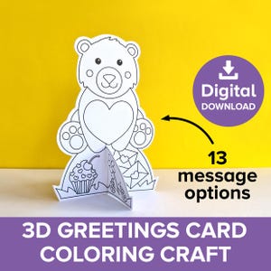 3D Bear Card Coloring Craft, Best Friends Love Note Kit, Moederdagcadeau, kinderen BFF Valentijnsdag verjaardagswenskaart afdrukbaar