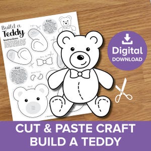 Teddy Cut & Paste Craft, Kit di attività da colorare per creare un orsetto coccoloso, Bambola di carta regalo per la festa della mamma e San Valentino, Peluche per bambini piccoli stampabile