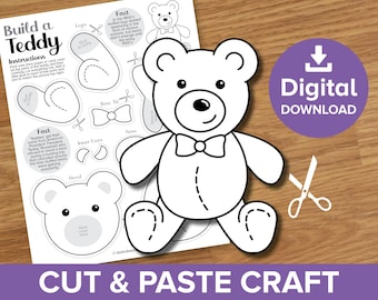 Teddy Cut Paste Craft, Kit di attività da colorare per creare un
