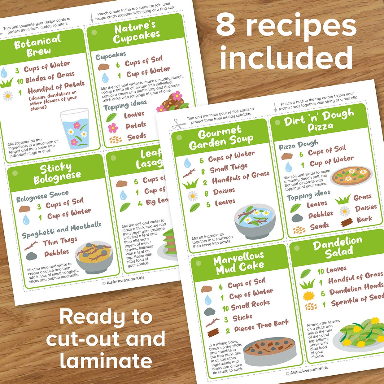 Mud Kitchen Recipe Cards, Kids Outdoor Nature Cooking Role Play Pack ...