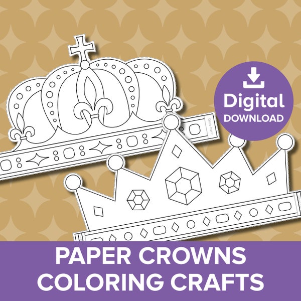 Paper Crown Craft, King Queen Hat Coloring, Princess Royal Celebration Party Bag Filler, Prince Dress-up Role Play, Color Printable Activity