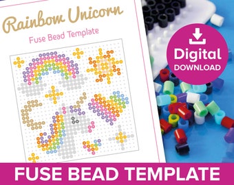 Unicorn Fuse Bead Template, Rainbow Craft Pattern, Hama Perler
