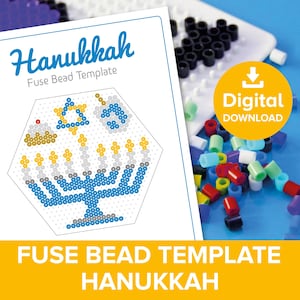 Modèle de perles à fusionner de Hanoucca, célébration de la fête juive Dreidel Pixel Craft Pattern, tutoriel Perler de Hanoukka Hama, Sufganiyot imprimable