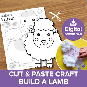 Lamm Ausschneiden und Einfügen Handwerk bedruckbar, erstellen Sie ein Schaf Färbung, Frühling Baby Bauernhof Tiere, pädagogisch Ostern Modell machen Baumwolle Wolle Aktivität Kunst