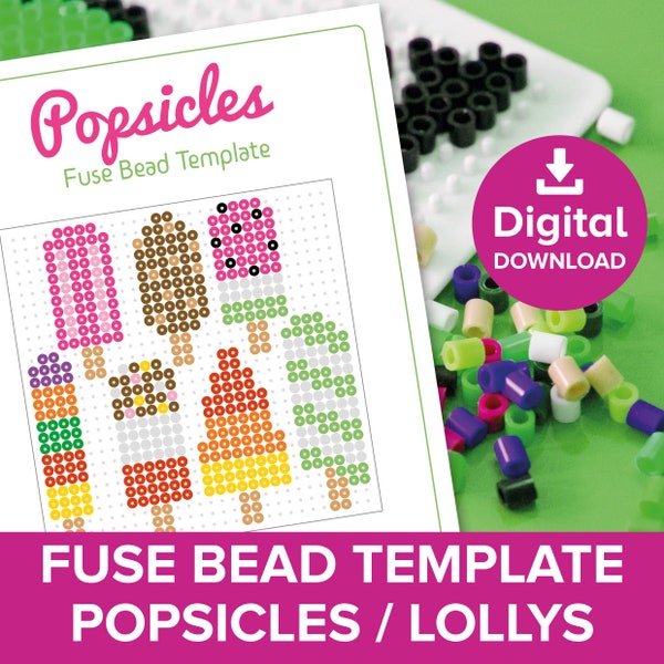 Popsicle Ice Lolly Fuse Bead Template, Hama Perler Pyssla Melty, Summer Ice Pop Mini Play Food, Lollies Craft Pattern, Small World Printable