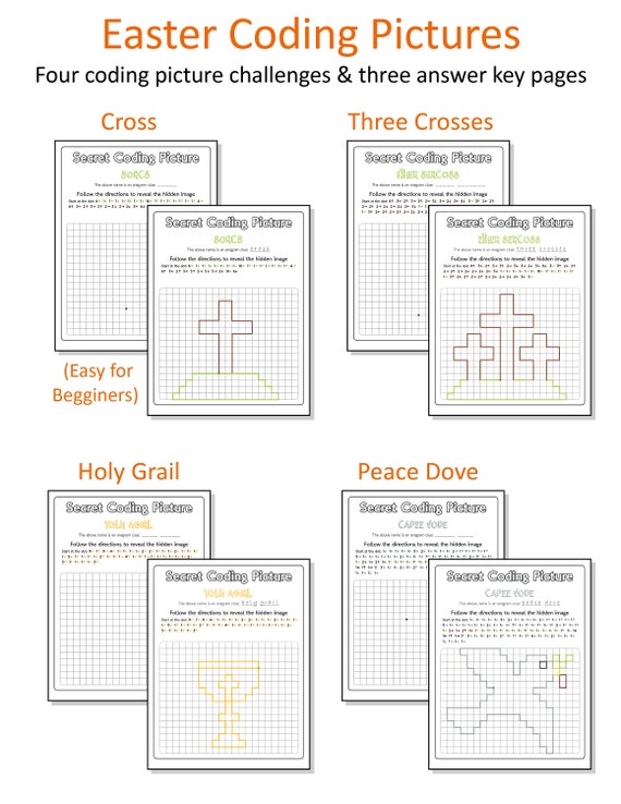 Easter Coding Worksheets Christian Cross Religious Picture 