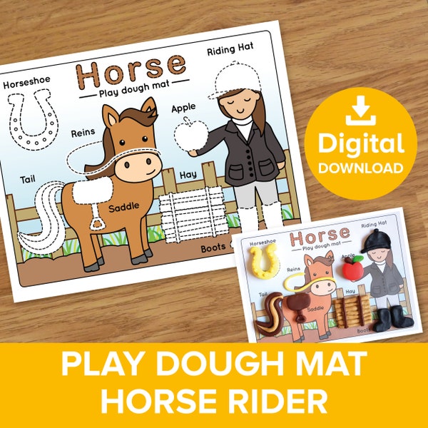 Horse Play Dough Mat, Kids Equestrian Stable Playdough Activity, Childrens Pony Riding Playdoh Template, Toddler Craft Printable Activity