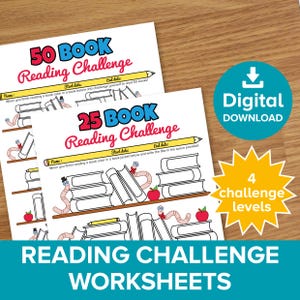 Reading Challenge Tracker, werkblad voor boekenplank voor kinderen, Homeschool Read activiteitenlogboek in kleur voor kinderen, boekenwurmbeloningstabel afdrukbare download