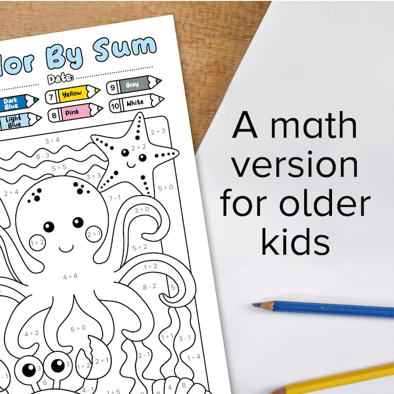 Sea Creature Math Ocean Color by Number Worksheet, Marine Life Picture Reveal, in the Sea ...
