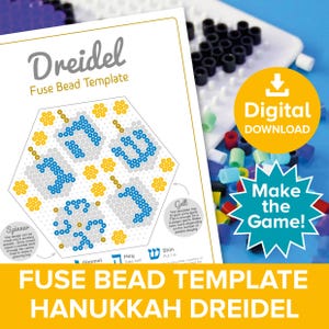 Modèle de perles à fusionner dreidel jeu Hanoucca, modèle artisanal fête juive, parti religieux Hama Perler tutoriel, hanukah Pixel imprimable