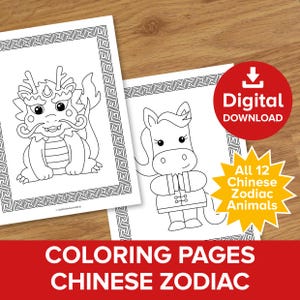 Disegni da colorare per il capodanno cinese, arte per la celebrazione lunare dell'anno del cavallo, animali dello zodiaco orientale stampabili, attività per la festa del drago con la torta di luna