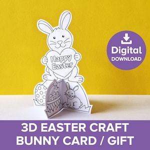 Biglietto di auguri 3D con coniglietto pasquale, simpatico modello di coniglio ritagliato e colorato, kit di progetto indipendente con animali primaverili, attività artistica stampabile