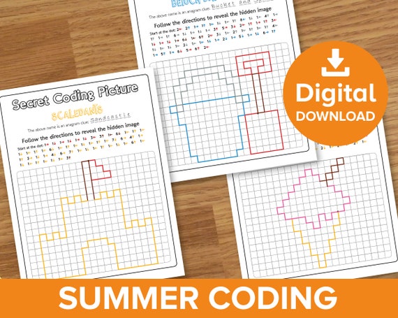Beach Coding Worksheets Summer Hidden Picture Reveal Seaside - Etsy