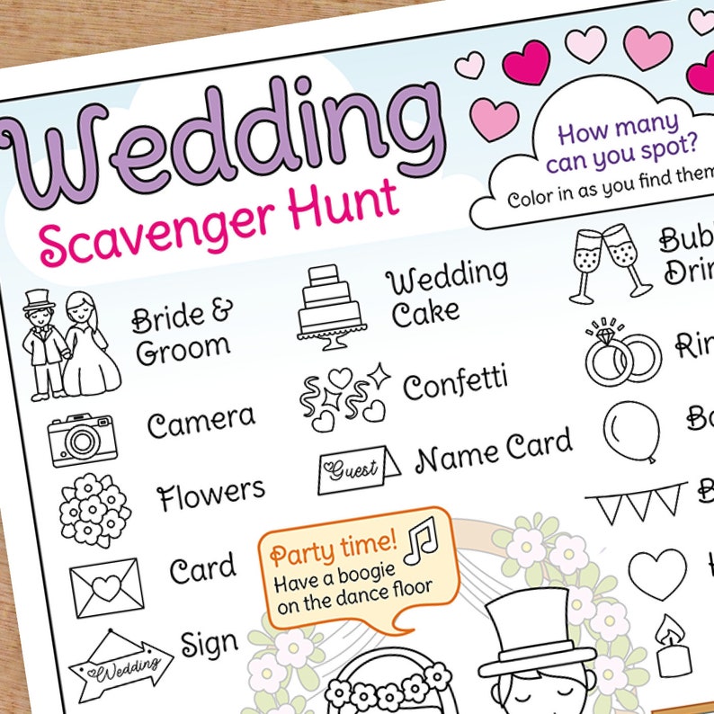 Wedding Scavenger Hunt, Marriage Treasure Hunt, Kids Bride &amp; Groom ...