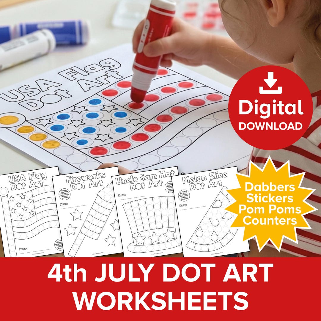 4th July Dot Art Coloring Pages, Independence Day Dabber Pen Marker ...