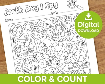 Scheda di lavoro "Trova l'oggetto" per la Giornata della Terra, sfida ecologica "Trova l'oggetto" da colorare e contare, pagina da colorare per l'istruzione domiciliare, stampabile di matematica ecologica educativa