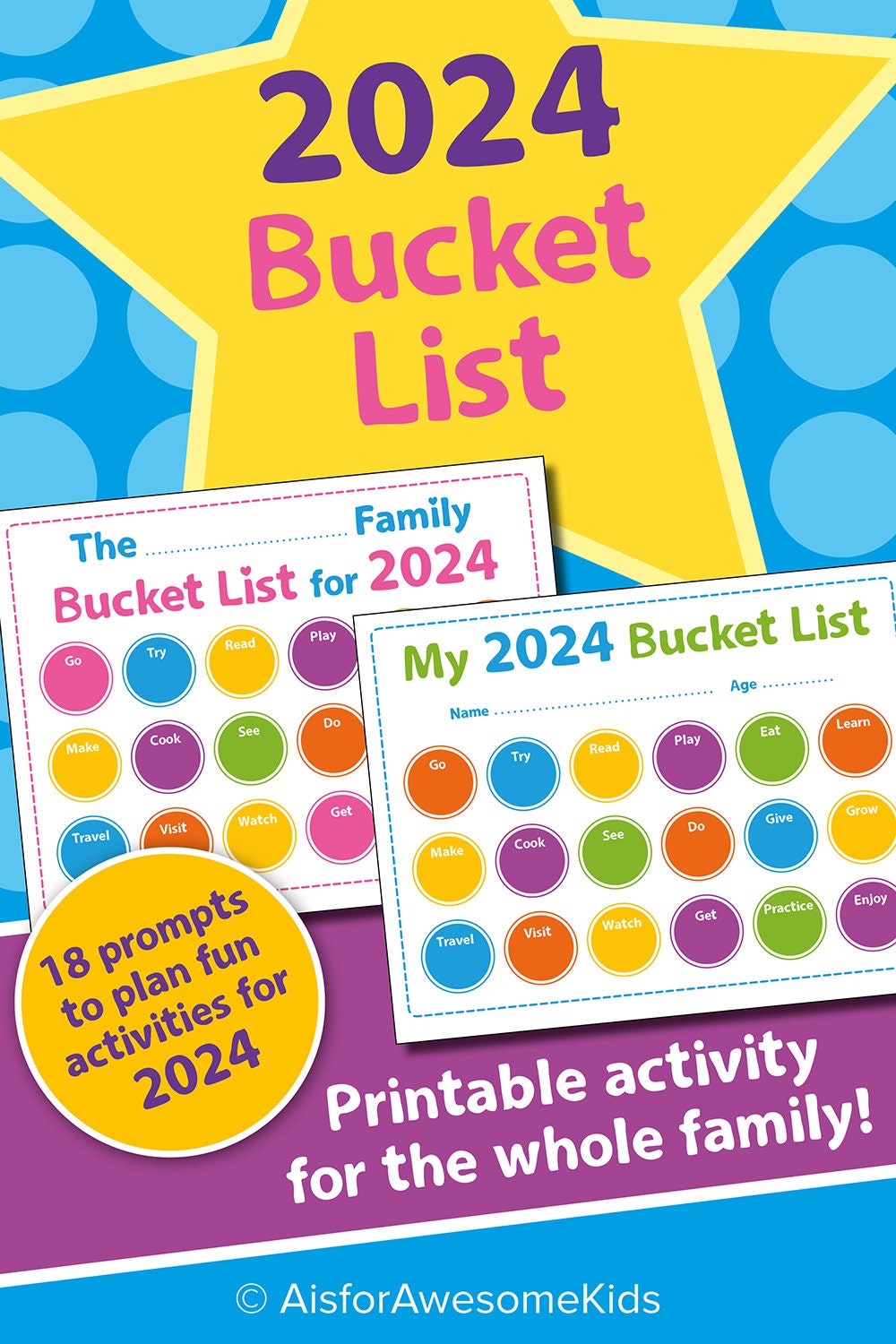2024 Bucket List Printable, Kids Adventure Activity Planner, Family