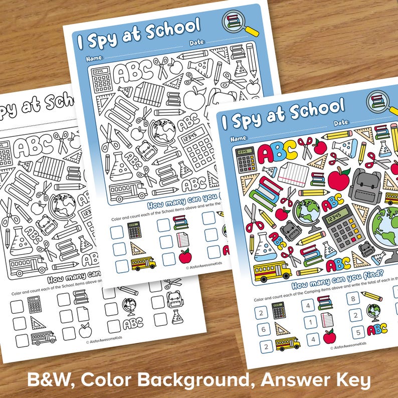 Back to School I Spy Worksheet, Classroom Supplies Eye Spy Color and ...