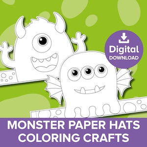 Monster Papier Hut Halloween Handwerk, Spooky Coloring Geburtstagsparty Taschenfüller Bevorzugung, Alien Dress-up Spielen Krone Kostüm, druckbare Aktivität