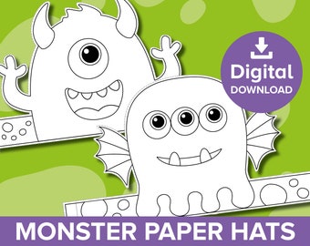 Monster Paper Hat Halloween Crafts, Spooky Coloring Birthday Party Bag Filler Favor, Alien Dress-up Play Crown Costume, Printable Activity