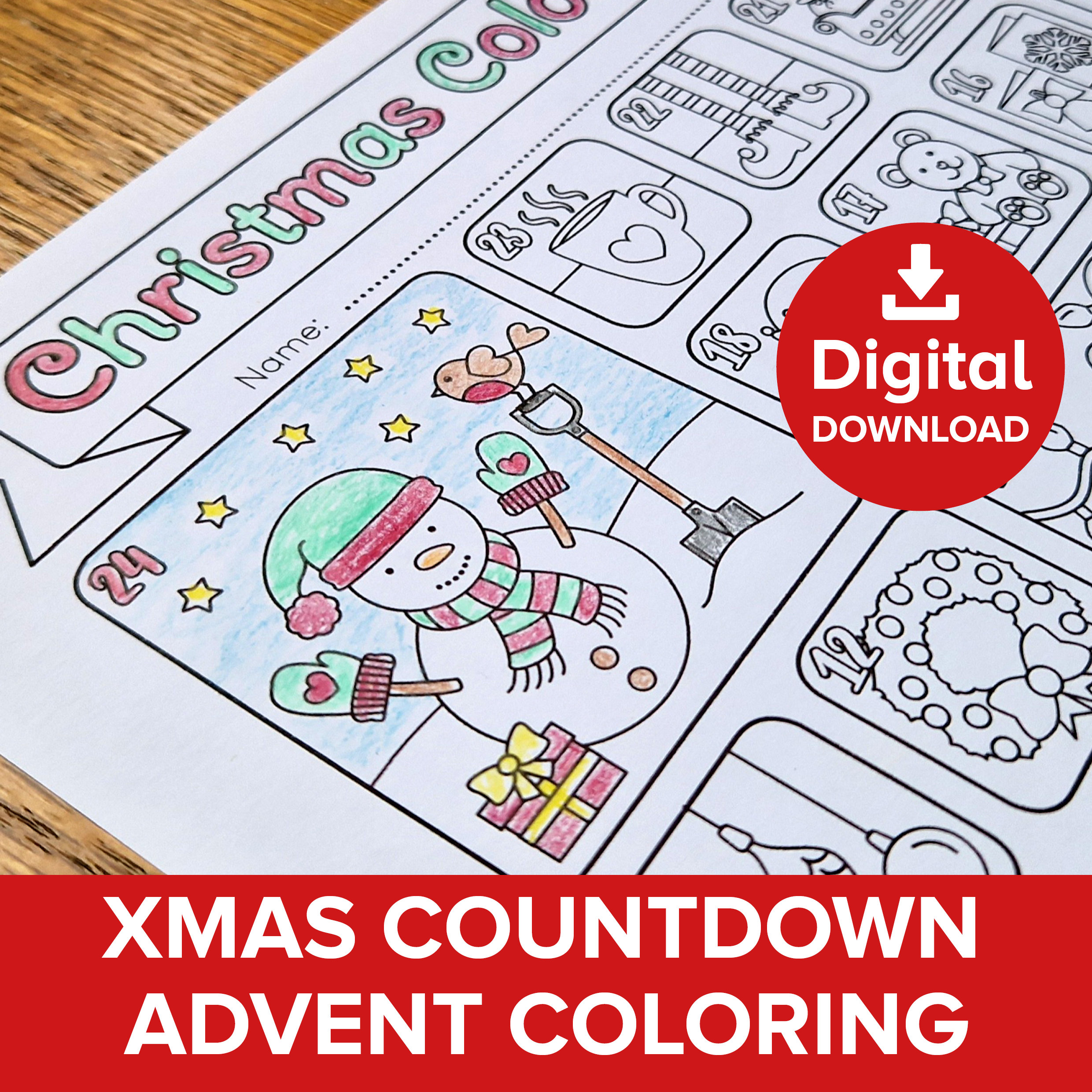 Christmas Coloring Advent Calendar, Children's Xmas Colour Countdown ...