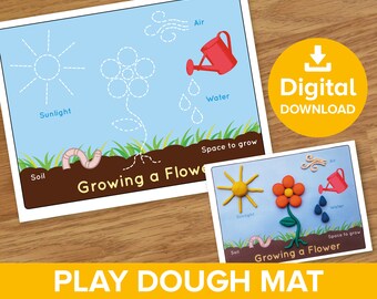 Growing a Flower Play Dough Mat, Kids Gardening Playdoh Homeschool Activity, Summer Spring Toddler Fun Nature Plant Growth Digital Printable