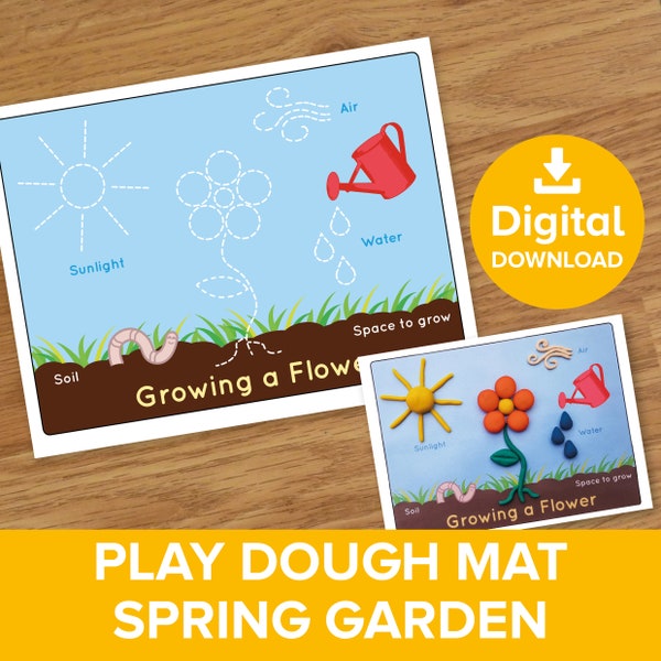 Growing a Flower Play Dough Mat, Kids Gardening Playdoh Homeschool Activity, Summer Spring Toddler Fun Nature Plant Growth Digital Printable