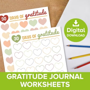 Dankbaarheidsdagboek 30 dagen bedankt tracker, ik ben dankbaar dagelijks grafieklogboek, kinderen geven bedankt dagboek, hart Thanksgiving leuke planner afdrukbaar