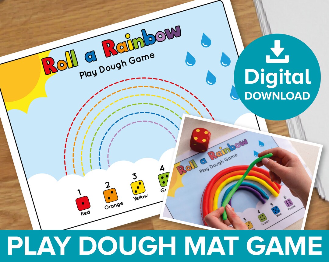 Roll a Rainbow Play Dough Mat Dice Game Kids Playdough Etsy
