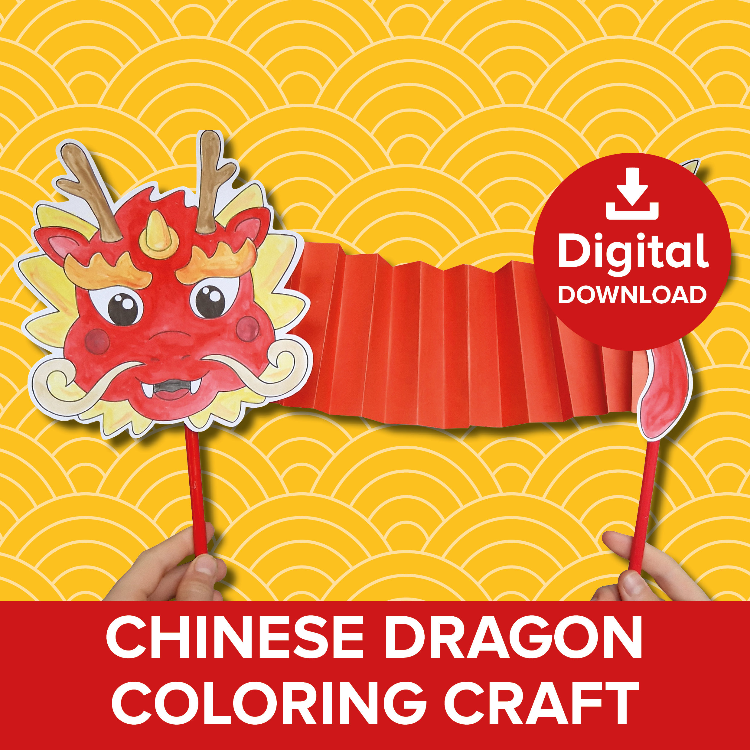 Chinese Dragon Coloring Craft Printable, Year of the Dragon Puppet Show