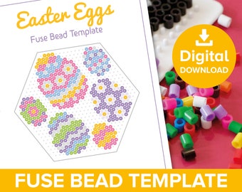 Easter Eggs Fuse Bead Templates, Hama Perler Nabbi Pyssla Beads Craft Template Gift, Pastel Flowers Egg Design, Printable Download Activity