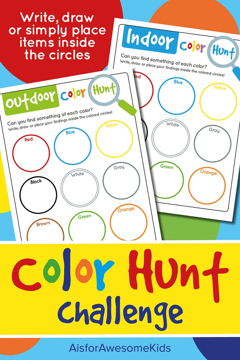 Color Scavenger Hunt Challenge, Kids Colour Treasure Trail Game ...