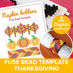 Herfst servethouders zekering kraal ambachtelijke sjabloon, Thanksgiving pompoen decor cadeau, herfstbladeren Hama Perler kralen patroon tutorial afdrukbaar