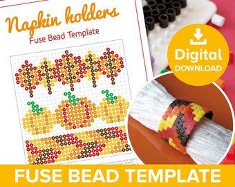 Höstservetthållare Fuse Bead Craft Mall, Thanksgiving Pumpa Dekor Gåva, Höstlöv Hama Perler Pärlor Mönster Handledning Utskrivbar