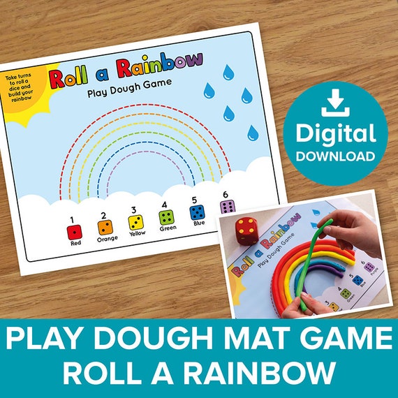 Roll a Rainbow Play Dough Mat Dice Game, Kids Playdough Activity