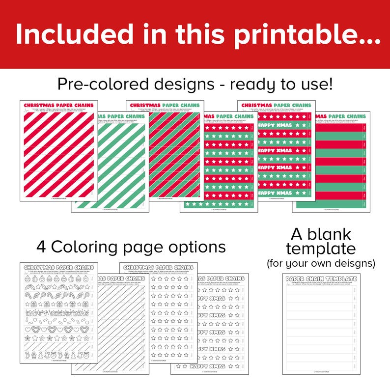 Paper Chain Template.pdf Christmas Paper Chain Coloring Craft, DIY Handmade Xmas Decoration ...