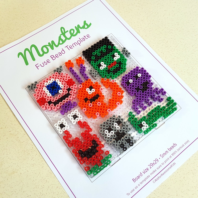 Halloween Monsters Fuse Bead Template Hama Perler Nabbi Beads Etsy