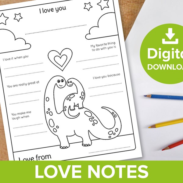 Father's Day I Love You Note, Dad Daddy Grandad Grampy Gramps Notelet Gift, Kids Coloring & Writing Present For Fathers, Digital Printable