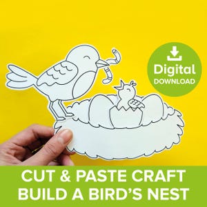 鳥の巣の切り貼り工作プリント、春の動物の塗り絵と組み立てキット、夏の風景の木の枝の模型、裏庭の卵アートアクティビティ