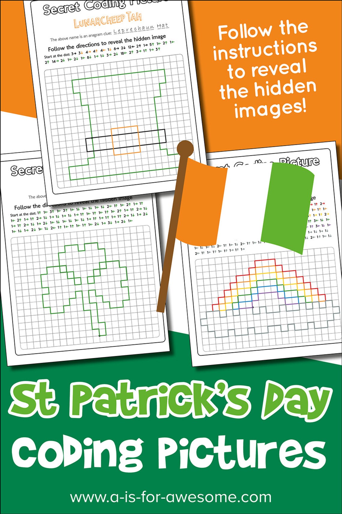 St Patrick's Day Coding Worksheets, Ireland Picture Reveal Irish Pixel ...