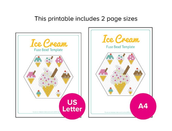 Ice Cream Fuse Bead Template, Hama Perler Nabbi Beads Ideas, Kids Summer  Craft Present, Make Icecream Lolly Gift Children Printable Download 