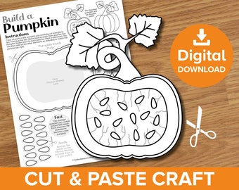 Build a Pumpkin Cut & Paste Craft, Fall Fruit Coloring Page Printable, Autumn Vegetable Activity Kit, Dissect a Jack-o-Lantern Gourd Model