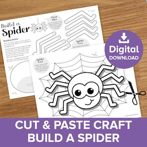 Spider Cut & Paste Craft, Halloween Build a Bug Coloring Kit, Kids Arachnid Spiderweb Art Activity, Autumn Fall Creatures Printable Download