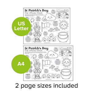 St Patrick's Day Cut & Paste Craft, Colour and Build Leprechaun Scene Artwork Printable, Irish Sprite Pot of Gold Activity, Paddy Worksheet image 4