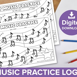 Muziekpraktijk Tracker beloningsgrafiek, speellogboek voor kinderen, toetsenbord piano gitaar fluit blokfluit uitdaging, dagboek planner afdrukbaar